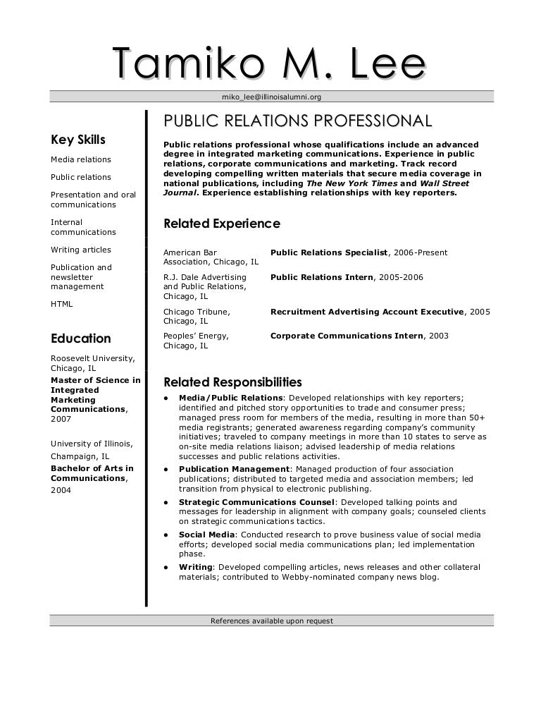 public relations specialist resumes