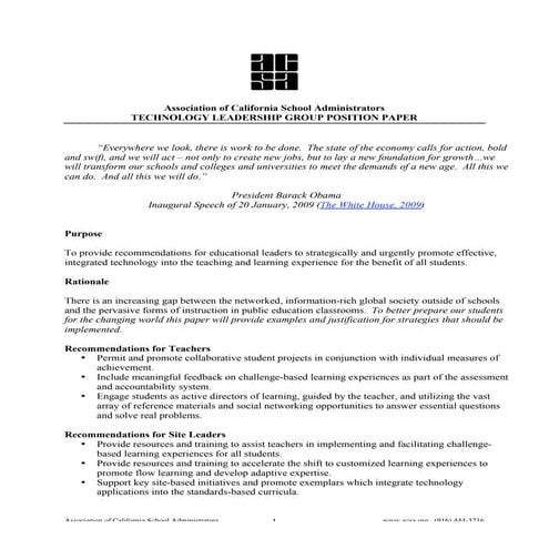 ACSA Technology Leadership Group Position Paper