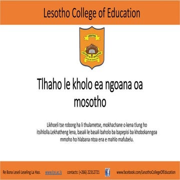 Tlhaho le kholo ea ngoana oa mosotho 