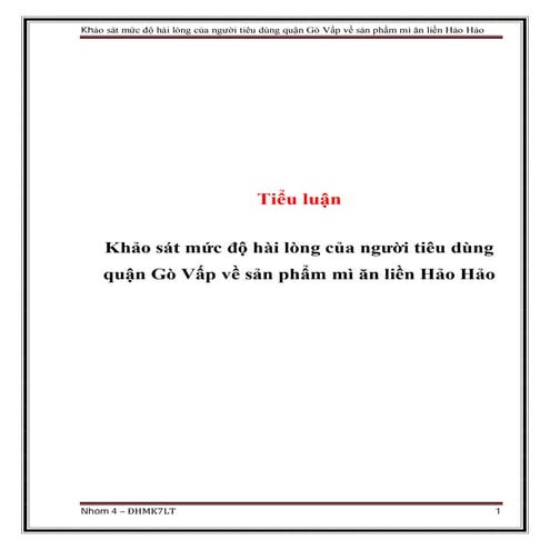 Đề tài: Khảo sát mức độ hài lòng của người tiêu dùng về sản phẩm mì ăn liền, HAY