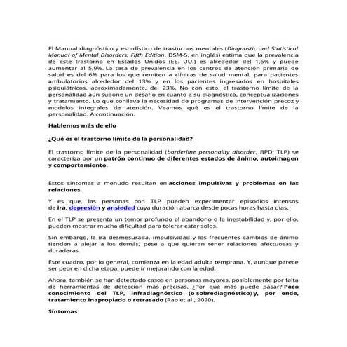 trastorno limite de la personalidad TLP.