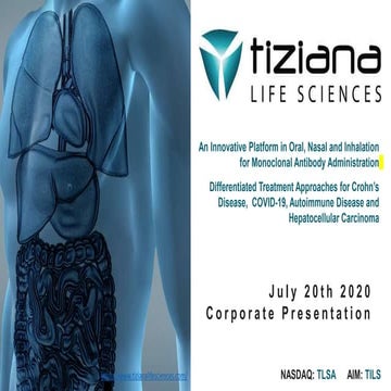 Tiziana Life Sciences (NASDAQ: TLSA) Investor Presentation - July 20th 2020