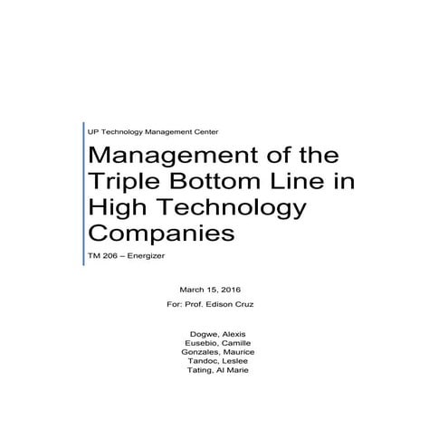 Management of the Triple Bottomline in High Technology Companies