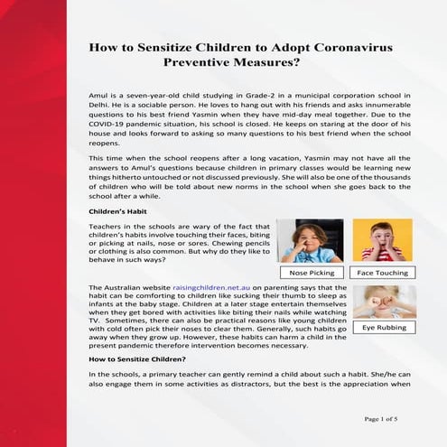 How to Sensitize Children to Adopt Coronavirus Preventive Measures?
