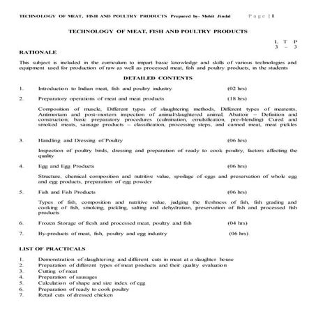  TECHNOLOGY OF MEAT, FISH AND POULTRY PRODUCTS