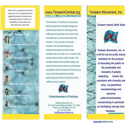 Terasem Movement, Inc. Trifold Flyer
