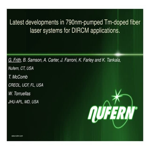 Latest Developments in 790nm-pumped Tm-doped Fiber Laser Systems for DIRCM Ap...