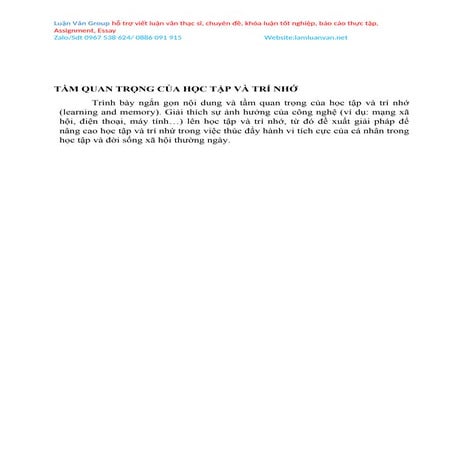 TIỂU LUẬN TẦM QUAN TRỌNG CỦA HỌC TẬP VÀ TRÍ NHỚ
