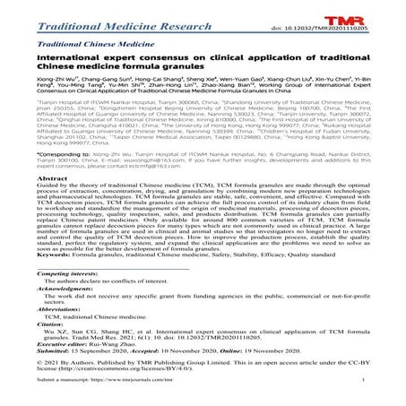 International expert consensus on clinical application of traditional Chinese medicine formula granules