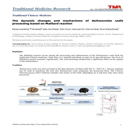 The dynamic changes and mechanisms of Rehmanniae radix processing based on Maillard reaction