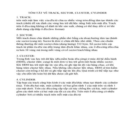 Tóm tắt về track, sector, cluster, cylinder