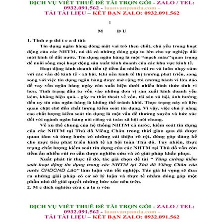 Tăng Cường Kiểm Soát Hoạt Động Tín Dụng Trong Các Nhtm Tại Thủ Đô Viêng Chăn ...