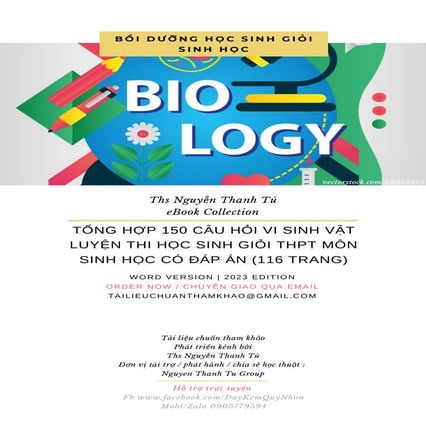 TỔNG HỢP 150 CÂU HỎI VI SINH VẬT LUYỆN THI HỌC SINH GIỎI THPT MÔN SINH HỌC CÓ...