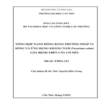 Tổng hợp nano đồng bằng phương pháp vi sóng và ứng dụng kháng nấm ...