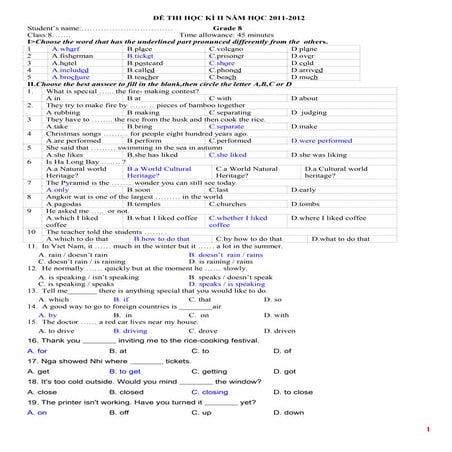 Tổng hợp đề thi hkii tiếng anh lớp 8 (with key)
