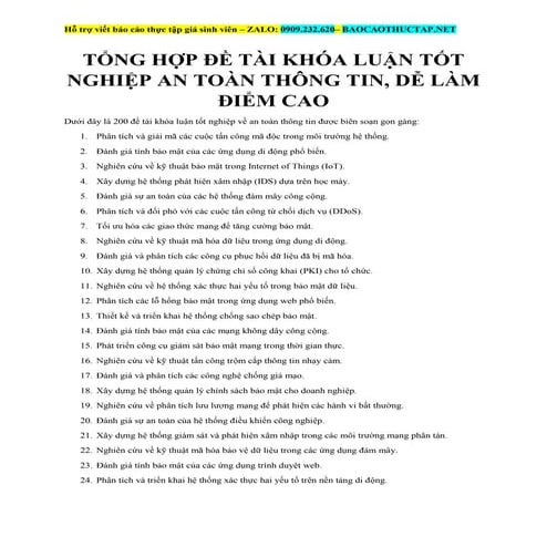 Tổng Hợp Đề Tài Khóa Luận Tốt Nghiệp An Toàn Thông Tin, Dễ Làm Điểm Cao