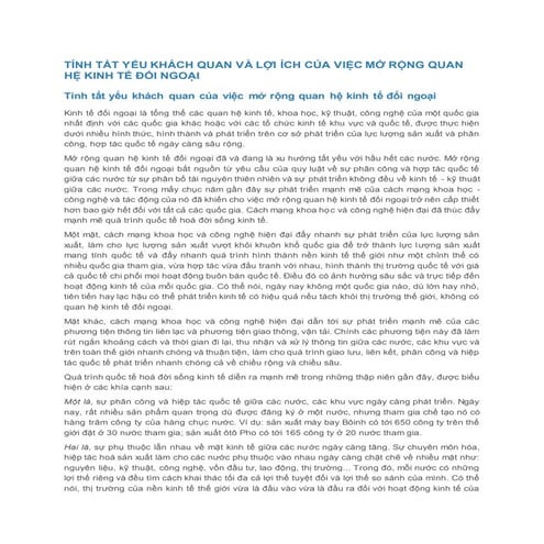 Tính tất yếu khách quan và lợi ích của việc mở rộng quan hệ kinh tế đối ngoại