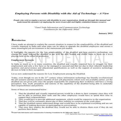 TNICTFDA Employment of Persons with Disabilities - Manual For Corporates / Em...