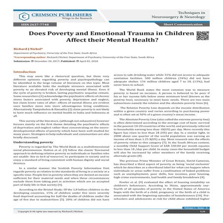 Does Poverty and Emotional Trauma in Children Affect their Mental Health?_Cri...