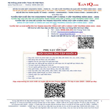 Tuyển tập 12 chủ đề ôn thi Trạng nguyên Tiếng Việt lớp 4 Vòng 7 sơ khảo cấp T...