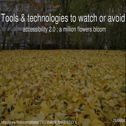 Tools and Technologies to watch or avoid for accessibility 2.0
