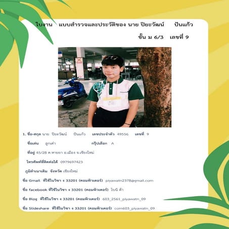 ใบงานที่ 2 แบบสำรวจตนเอง