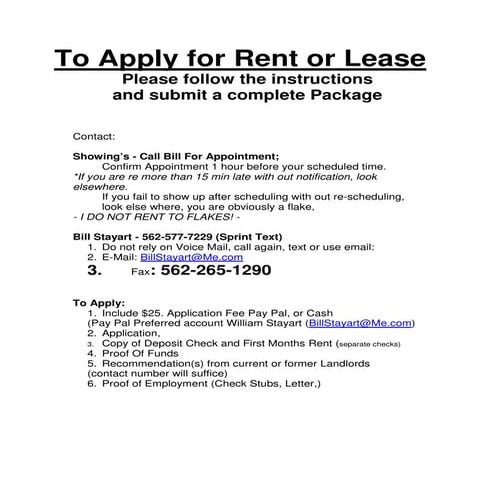 To Apply For Rent Or Lease