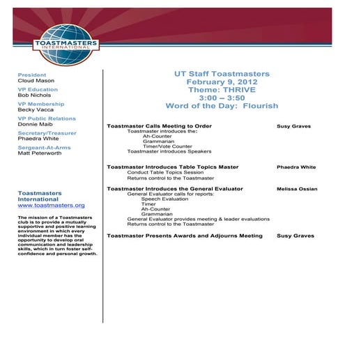 Toastmasters Agenda | PDF