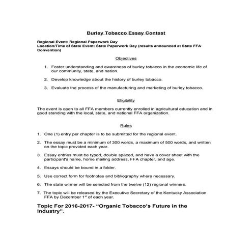 Tobacco essay topic 16 17