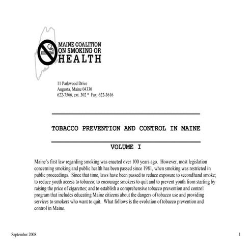 Maine Tobacco Control Timeline, 1897-2008