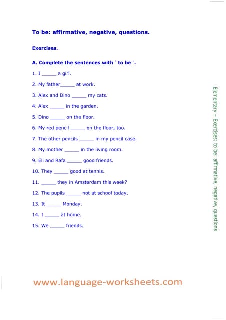 Exercises Verb To Be Affirmative Negative Interrogative