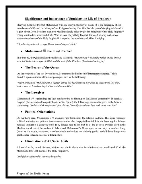 Significance & Importance of Studying the Life of Holy Prophet (S.A.W)