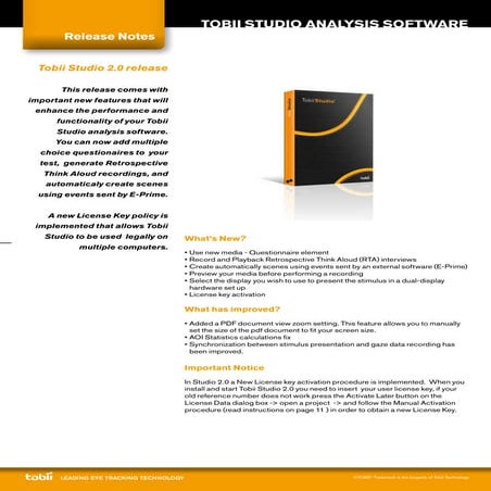 Tobii Studio 2.0 Release Notes