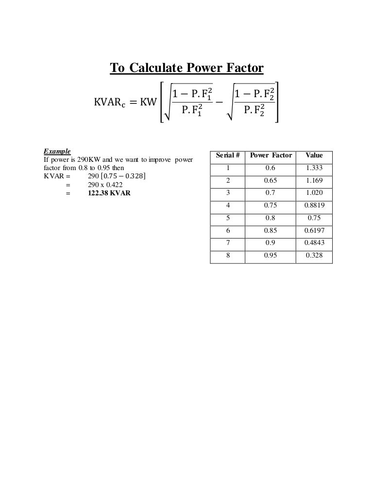 Calculate the KVAR rating of capacitor for power factor improvement