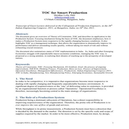 Toc for smart production- excerpts of invited lecture delivered at the colloq...