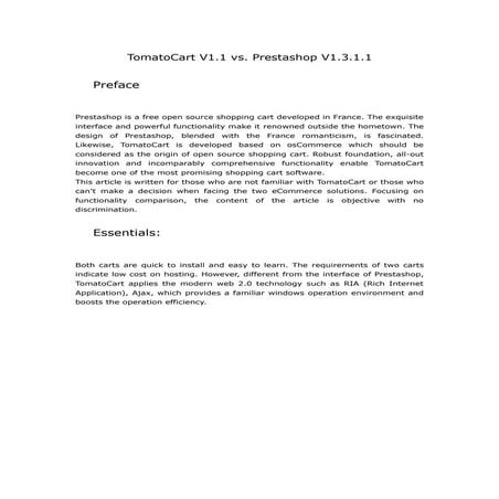 Ecommerce Solution: Prestashop vs TomatoCart