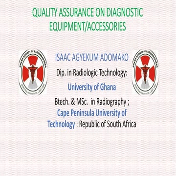 Quality Assurance on Diagnostic Equipment/Accessories