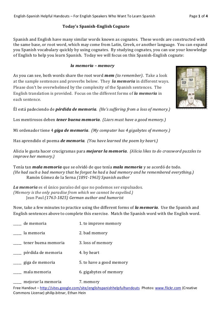 today s spanish english cognate