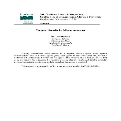 Computer Security for Mission Assurance