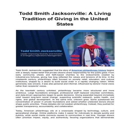 Todd Smith Jacksonville_ A Living Tradition of Giving in the United ...