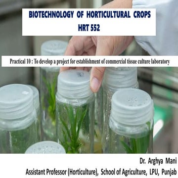 To develop a project for establishment of commercial tissue culture laboratory