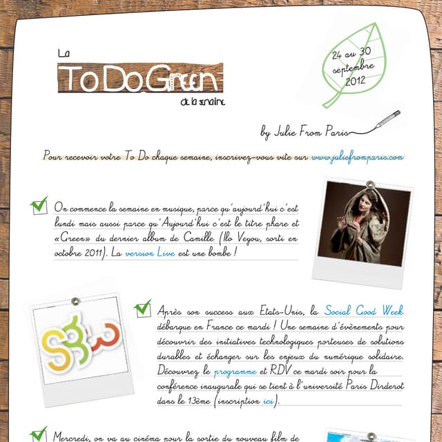 La To Do Green du 24 au 30 sept. 2012