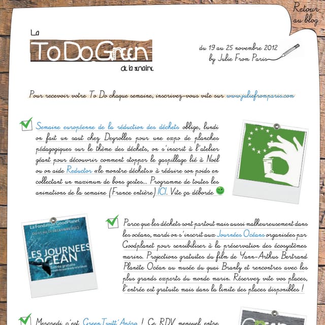 To Do Green de la semaine - 19 au 25 novembre 2012