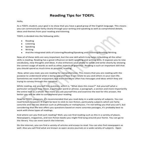 Reading Tips for TOEFL