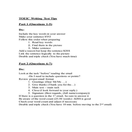 Toeic writing test tips