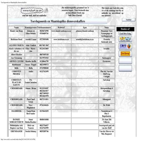 Toevlugsoorde en Maatskaplike diensverskaffers