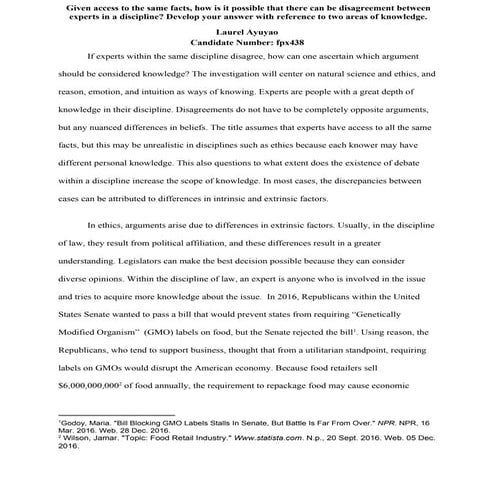 IB Theory of Knowledge EA: Disagreement Between Experts in a Discipline