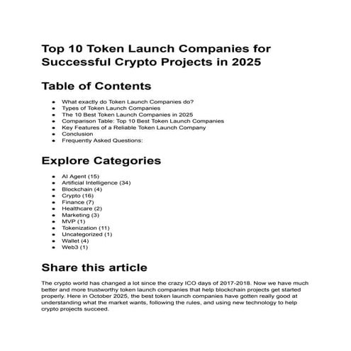 Top 10 Token Launch Companies for Successful Crypto Projects in 2025 | PDF