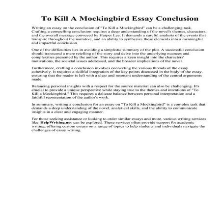To Kill A Mockingbird Essay Conclusion