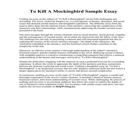 To Kill A Mockingbird Sample Essay. Texas A&M University-Corpus Christi